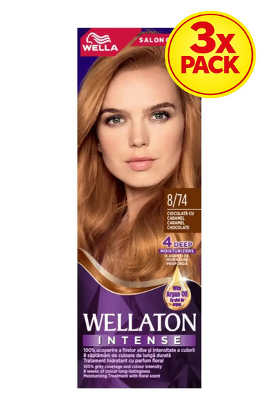 Wellaton 3x PACHET Vopsea de păr permanentă 8/74 Ciocolată cu caramel, 110ml