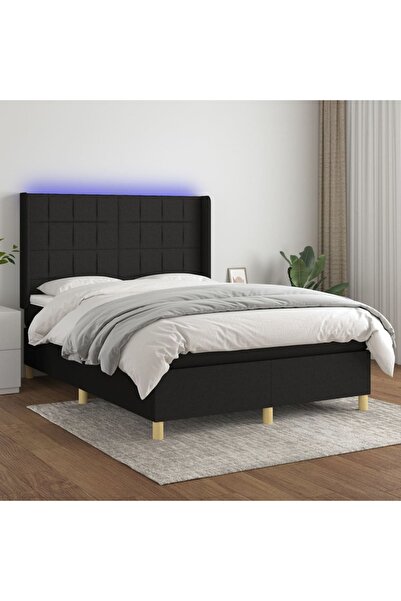 Concept Κρεβάτι με ελατήρια, στρώμα και LED, μαύρο, 140x190 cm, ύφασμα