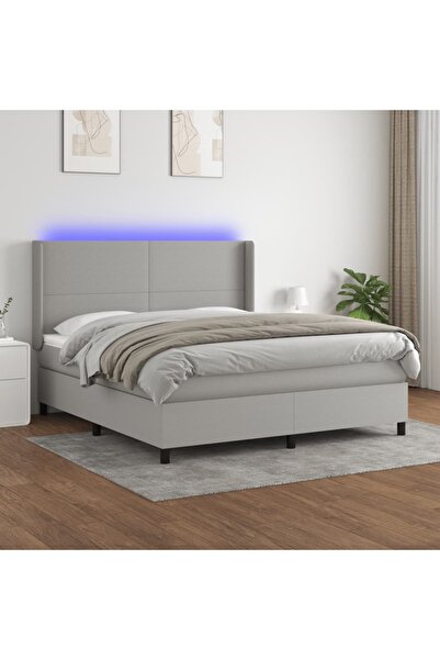 Concept Κρεβάτι με ελατήρια, στρώμα και LED, ανοιχτό γκρι, 160x200 cm, ύφασμα