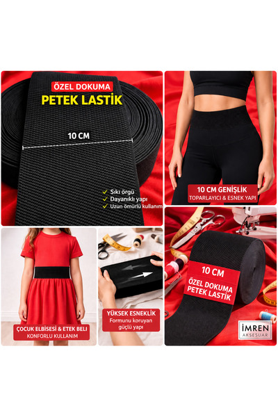 İMREN AKSESUAR Sert Petek țesut Negru 10 cm Elastic rezistent pentru picioare și talie 1 pachet 2 metri