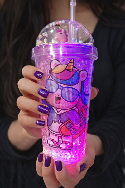 BiTon Toptan Unicorn Temalı Led Işıklı Suluk Buzlu Cam Görünümlü 450 ML Çift ...