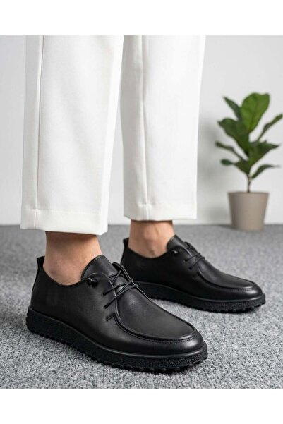 homiro Women's Daily Leather Lace-Up Shoes - Black