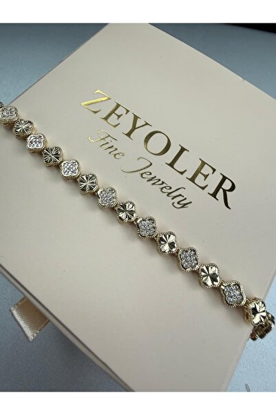 ZEYOLER FineJewelry Minimal Yonca Işıltı Gold Bileklik
