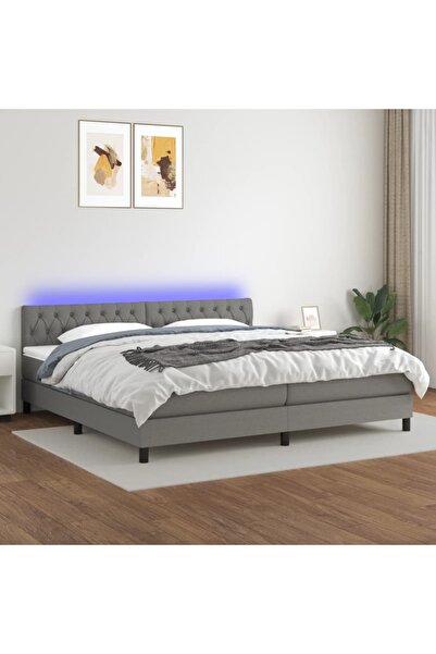 Concept Pat cu arcuri, saltea și LED, gri închis, 200x200 cm, textil