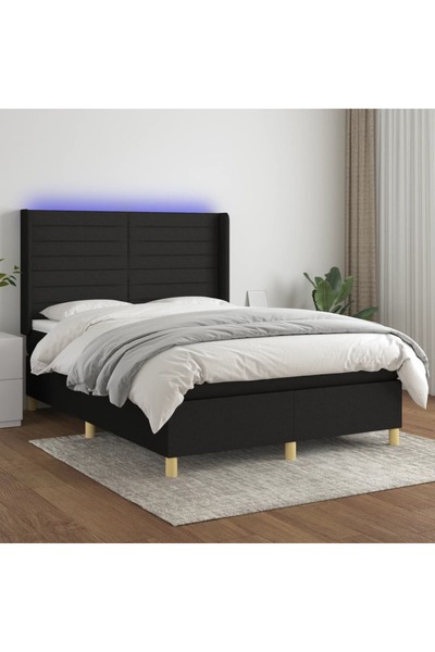 Concept Pat cu arcuri, saltea și LED, negru, 140x200 cm, textil