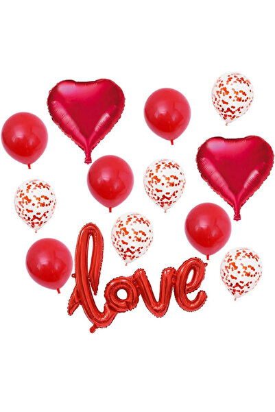 OEM Set of 13 love-themed balloons, foil, latex, red, white