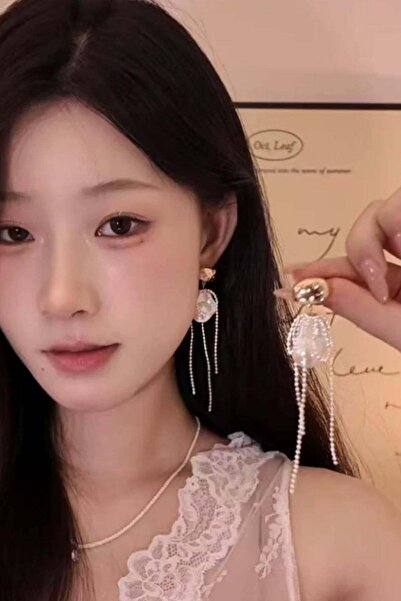 TAKIŞTIR Silver Color Pearl Detailed Dangle Earrings (Pair)