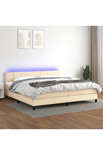 Concept Κρεβάτι με ελατήρια, στρώμα και LED, κρεμ, 200x200 cm, ύφασμα