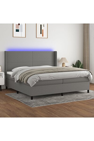 Concept Pat cu arcuri, saltea și LED, gri închis, 200x200 cm, textil