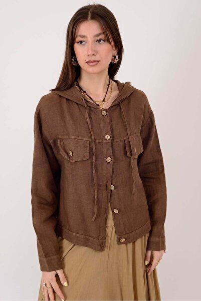 Park Moda 18131 Hooded Detail Linen Jacket