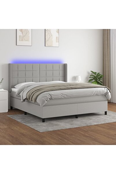Concept Κρεβάτι με ελατήρια, στρώμα και LED, ανοιχτό γκρι, 180x200 cm, ύφασμα