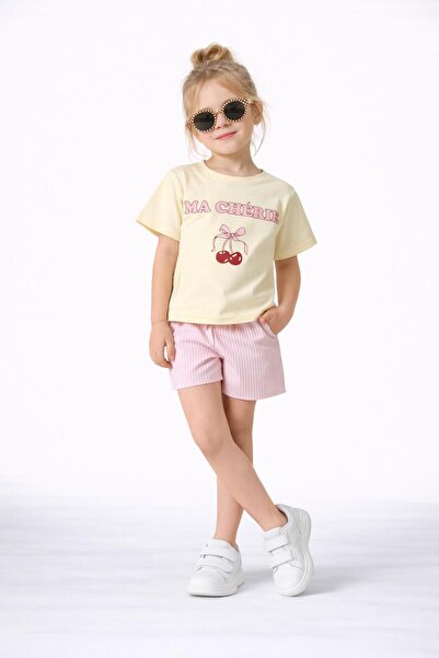 WİKİBOOM Κοριτσίστικο Σετ Σορτς και Μπλούζα με σχέδιο Κεράσια 26371Κρεμ