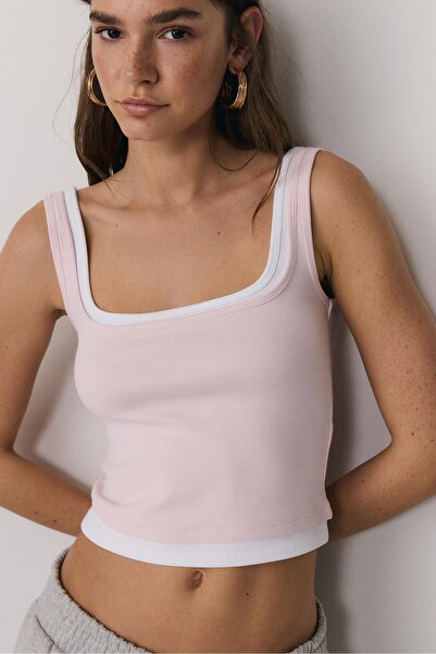 Stradivarius Kare yaka çift katmanlı tişört