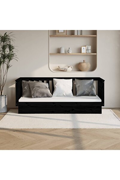 Concept Pat de zi, negru, 90x190 cm, lemn masiv de pin