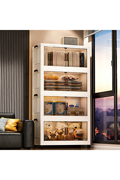 Sumkyle Stackable Storage Bins with Doors and Wheels, Collapsible Plastic Sto...