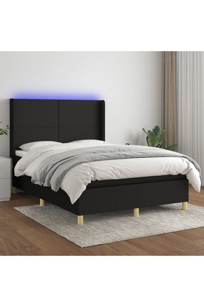 Concept Κρεβάτι με ελατήρια, στρώμα και LED, μαύρο, 140x200 cm, ύφασμα