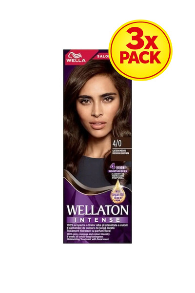 Wella 3x PACK Wellaton Permanent Hair Dye Satin Medium 4/0, 110 ml