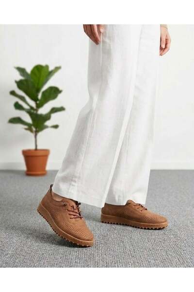 homiro Women's Lace-Up Casual Suede Shoes - Tan