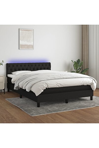 Concept Κρεβάτι με ελατήρια, στρώμα και LED, μαύρο, 140x200 cm, ύφασμα