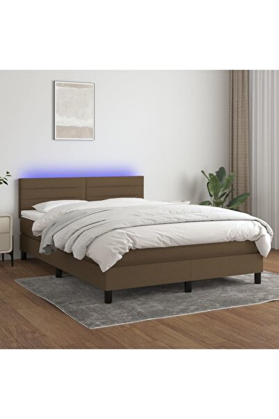 Concept Κρεβάτι με ελατήρια, στρώμα και LED, σκούρο καφέ, 140x190 cm, ύφασμα