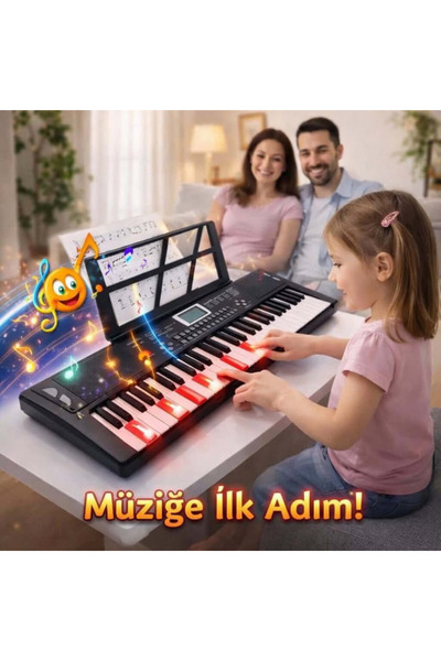 MultiZone Işıklı Dijital Piyano Elektronik 61 Tuşlu Hediye Mikrofon Çocuk Baş...