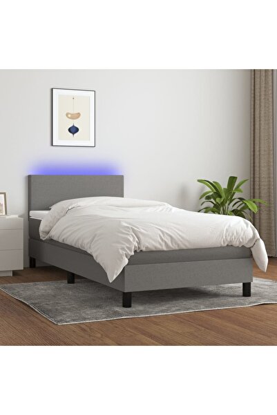 Concept Pat cu arcuri, saltea și LED, gri închis, 100x200 cm, textil