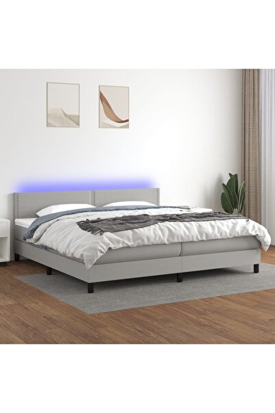 Concept Κρεβάτι με ελατήρια, στρώμα και LED, ανοιχτό γκρι, 200x200 cm, ύφασμα