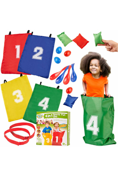 MC Micostore Set sportiv 4 in 1 pentru copii, joc saci cu oua si linguri