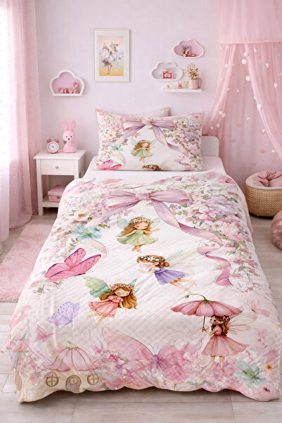 Bebişim Halı Sevimli Periler Tek Kişilik Pike Takımı Çocuk Odası Pike Yatak Ö...