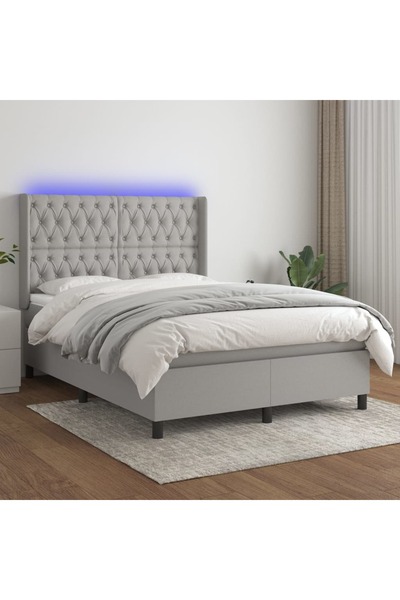 Concept Κρεβάτι με ελατήρια, στρώμα και LED, ανοιχτό γκρι, 140x200 cm, ύφασμα
