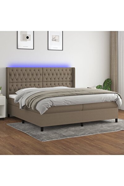 Concept Pat cu arcuri, saltea și LED, gri taupe, 200x200 cm, textil
