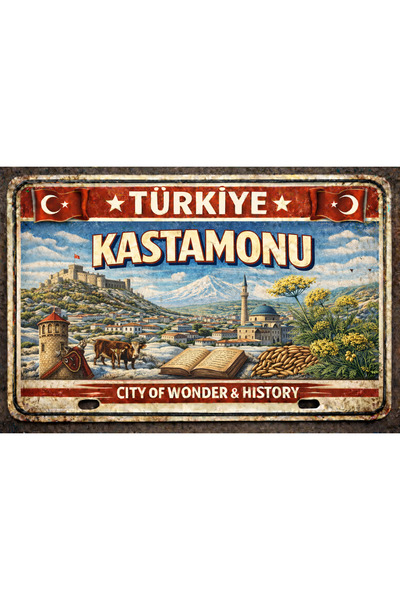 Sav Moda 37 Kastamonu şehir tablosu, Mdf Ahşap retro vintage plaka görünümlü ...