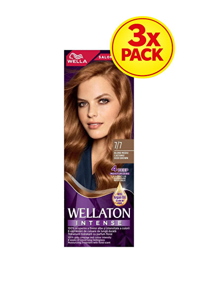 Wella Pachet de 3 vopsele permanente de păr Wellaton, blond mediu, șaten 7/7,...