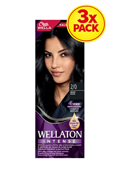 Wellaton 3x ΣΥΣΚΕΥΑΣΙΑ Μόνιμη βαφή μαλλιών 2/0 Μαύρο, 110ml