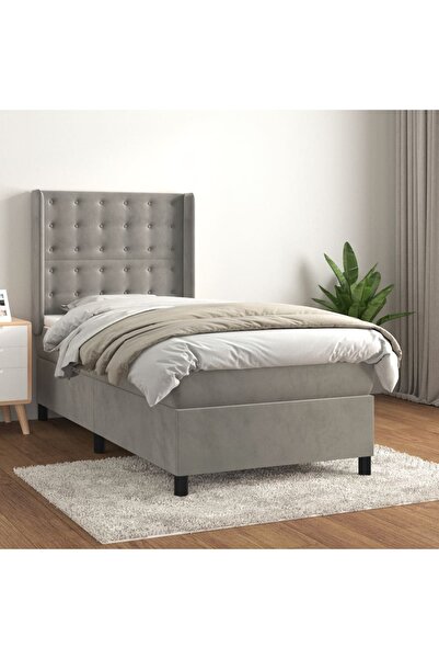 Concept Pat box spring cu saltea, gri deschis, 90x200 cm, catifea