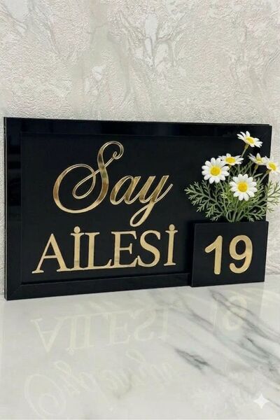 Evsay Kişiye Özel Aile İsmi ve Kapı Numarası Tabelası Kapı Süsü Yapay Papatya...