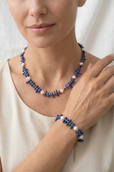 PETEK AKSESUAR Dal Mercan Natural Stone Baroque Pearl Necklace and Bracelet