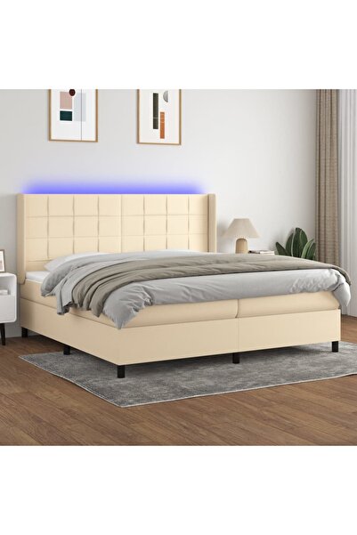 Concept Κρεβάτι με ελατήρια, στρώμα και LED, κρεμ, 200x200 cm, ύφασμα