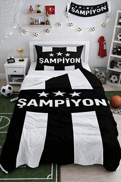 Bebişim Halı Şampiyon Siyah Beyaz Tek Kişilik Pike Takımı Çocuk Odası Pike Ya...