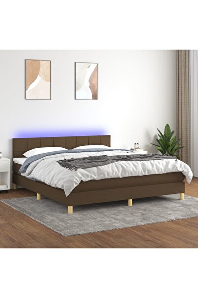 Concept Κρεβάτι με ελατήρια, στρώμα και LED, σκούρο καφέ, 180x200 cm, ύφασμα