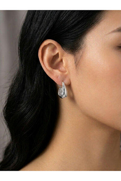 Elmosia Jewelry Silver Drop Form Minimal Earrings Shiny Curved Modern Stylish...