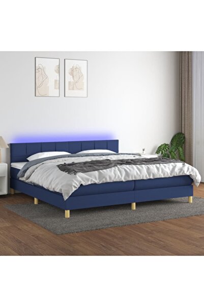 Concept Κρεβάτι με ελατήρια, στρώμα και LED, μπλε, 200x200 cm, ύφασμα