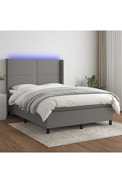 Concept Κρεβάτι με ελατήρια, στρώμα και LED, σκούρο γκρι, 140x200 cm, ύφασμα