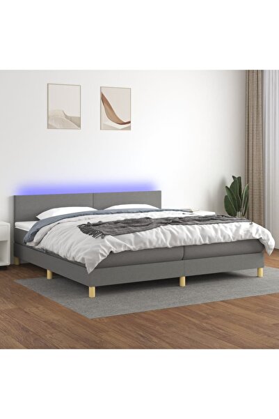 Concept Κρεβάτι με ελατήρια, στρώμα και LED, σκούρο γκρι, 200x200 cm, ύφασμα