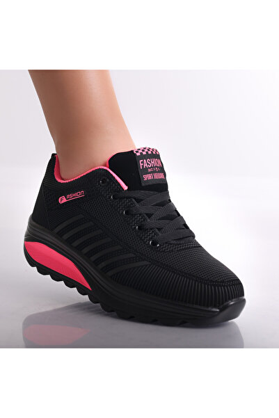 ALOGO Women's Black/Pink Textile Lulea Sneakers, Size 36