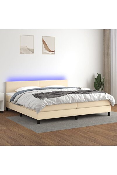 Concept Κρεβάτι με ελατήρια, στρώμα και LED, κρεμ, 200x200 cm, ύφασμα