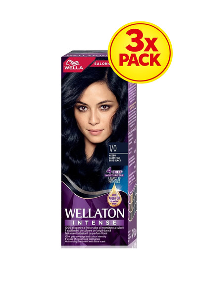 Wella 3x PACHET Vopsea de păr permanentă Wellaton Albastru-Negru 1/0, 110 ml