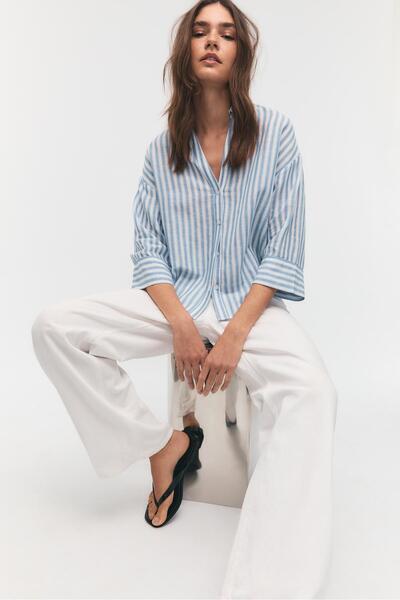 Stradivarius Keten görünümlü yarasa kollu gömlek