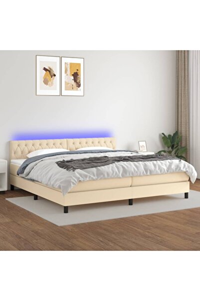 Concept Κρεβάτι με ελατήρια, στρώμα και LED, κρεμ, 200x200 cm, ύφασμα