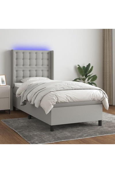 Concept Pat cu arcuri, saltea și LED, gri deschis, 90x200 cm, textil